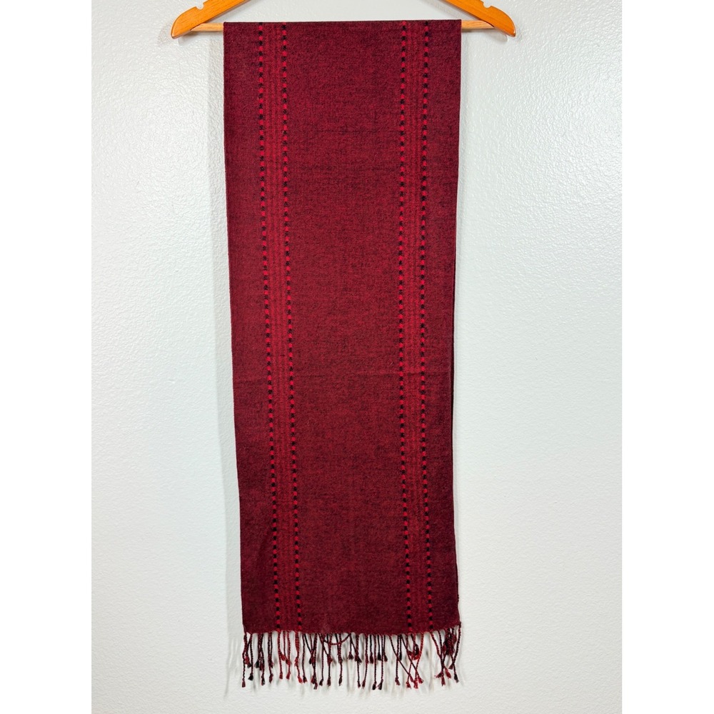 Silkland Scarf Women Burgundy Red Silk Fringe Dotted Striped Lightweight Luxury